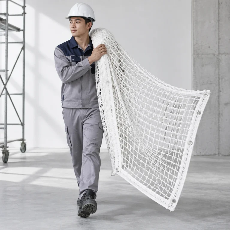 Lưới chống vật rơi sợi polyester màu trắng bo viền gia cường