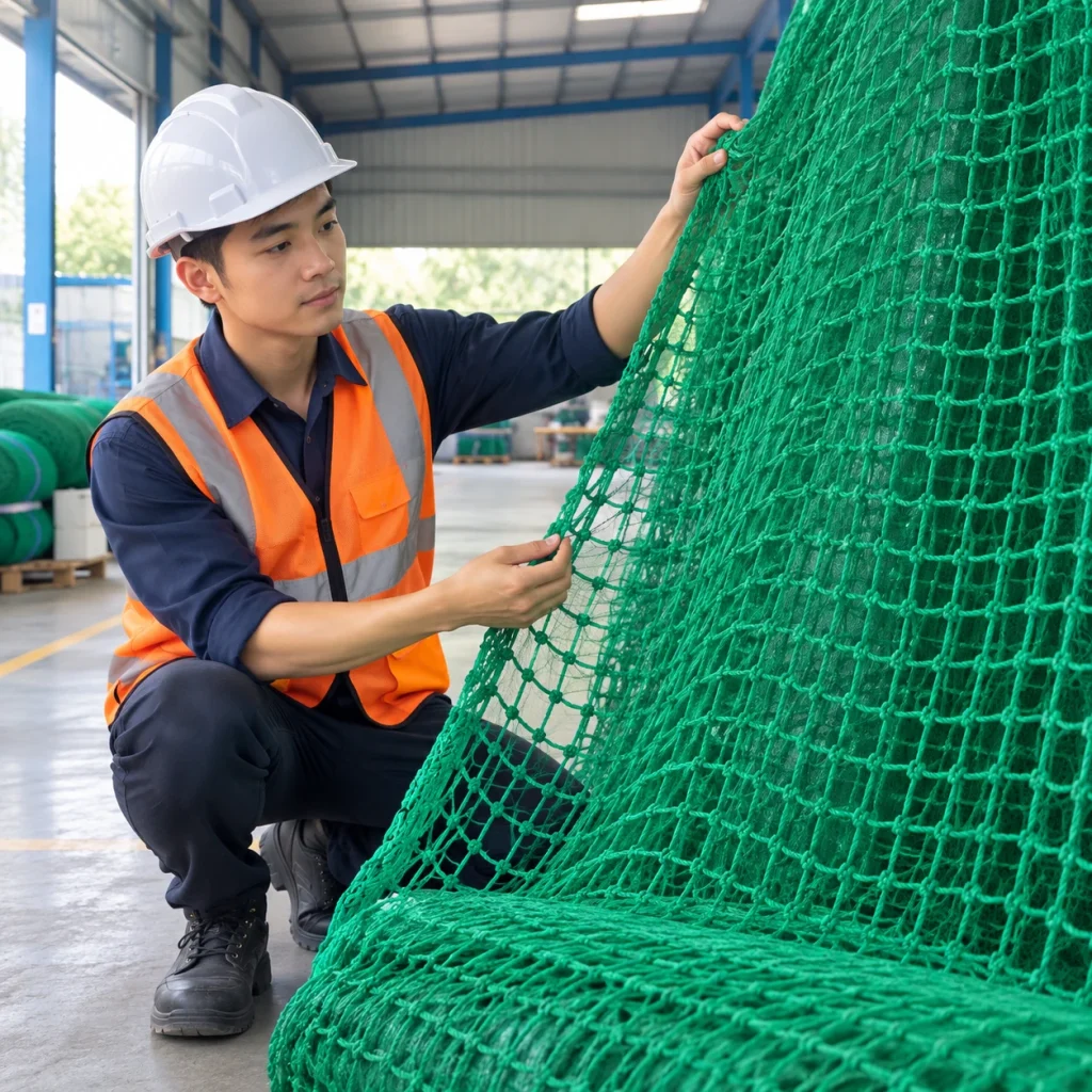 Lưới chống vật rơi sợi HDPE màu xanh lá dệt nút chắc chắn