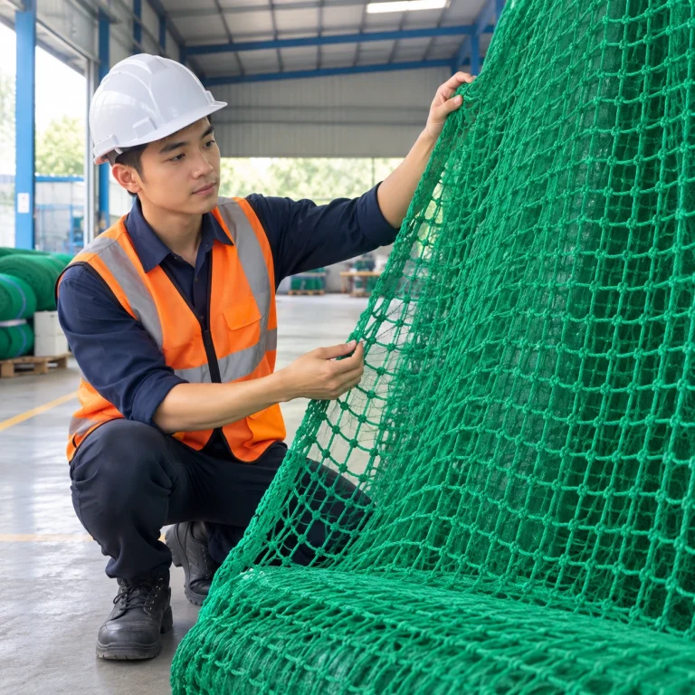 Lưới chống vật rơi sợi HDPE màu xanh lá dệt nút chắc chắn