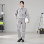 Bộ quần áo bảo hộ kaki cao cấp vải kaki cotton màu ghi sáng dài tay túi hộp