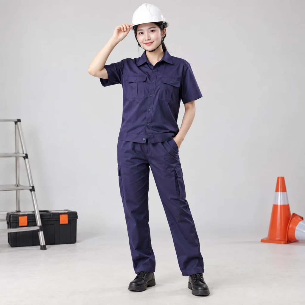 Quần áo điện lực vải cotton pha màu tím than cộc tay gọn nhẹ