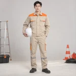Quần áo điện lực vải chéo bền màu màu be phối vai hiện đại