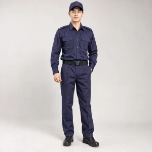 Đồng phục bảo vệ vải kaki cotton màu tím than thoáng lưng