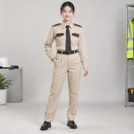 Đồng phục bảo vệ vải kaki liên doanh màu be phối vai hiện đại