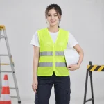 Áo gile phản quang lưới mắt nhỏ màu vàng chanh dải bạc kép