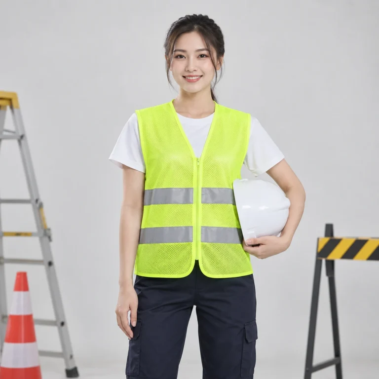 Áo gile phản quang lưới mắt nhỏ màu vàng chanh dải bạc kép