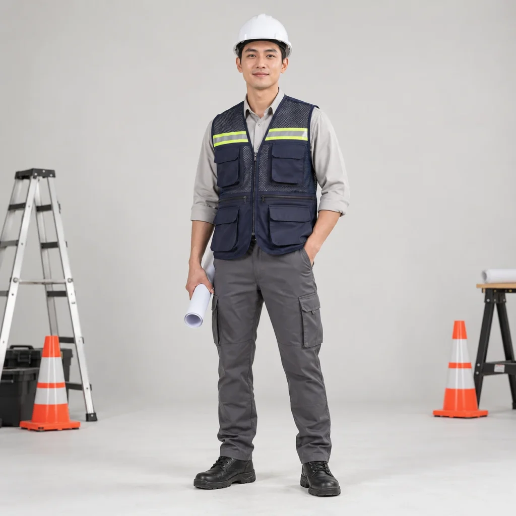 Áo phản quang kỹ sư lưới mắt lớn màu tím than túi hộp đa năng