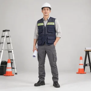 Áo phản quang kỹ sư lưới mắt lớn màu tím than túi hộp đa năng