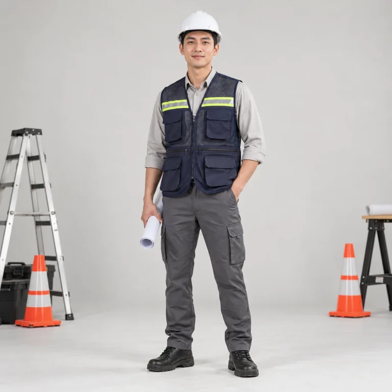 Áo phản quang kỹ sư lưới mắt lớn màu tím than túi hộp đa năng