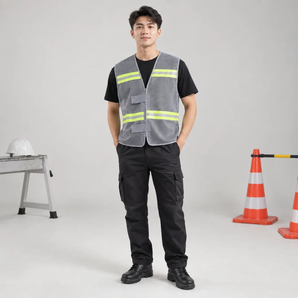 Áo lưới phản quang lưới polyester màu ghi dây dán điều chỉnh
