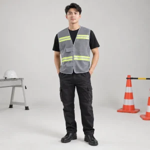 Áo lưới phản quang lưới polyester màu ghi dây dán điều chỉnh