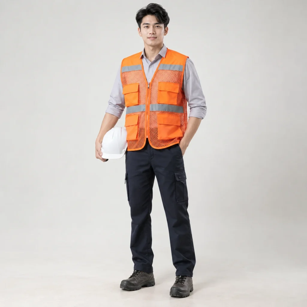 Áo gile bảo hộ vải oxford màu cam phối lưới thoáng khí
