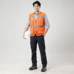 Áo gile bảo hộ vải oxford màu cam phối lưới thoáng khí