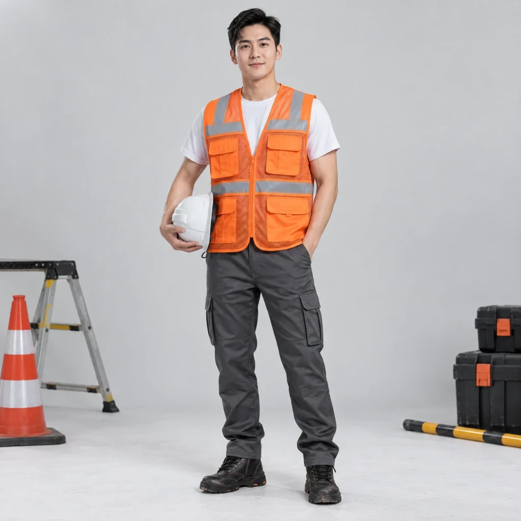 Áo gile túi hộp lưới mắt nhỏ màu cam phối lưới thoáng khí