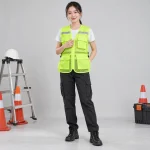 Áo gile túi hộp lưới mắt lớn màu xanh chuối dây dán điều chỉnh