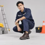 Giày bảo hộ đế kép da tổng hợp chống nước màu nâu mũi composite