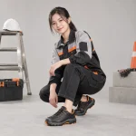 Giày bảo hộ đế kép da microfiber màu đen phối cam cổ thấp siêu nhẹ