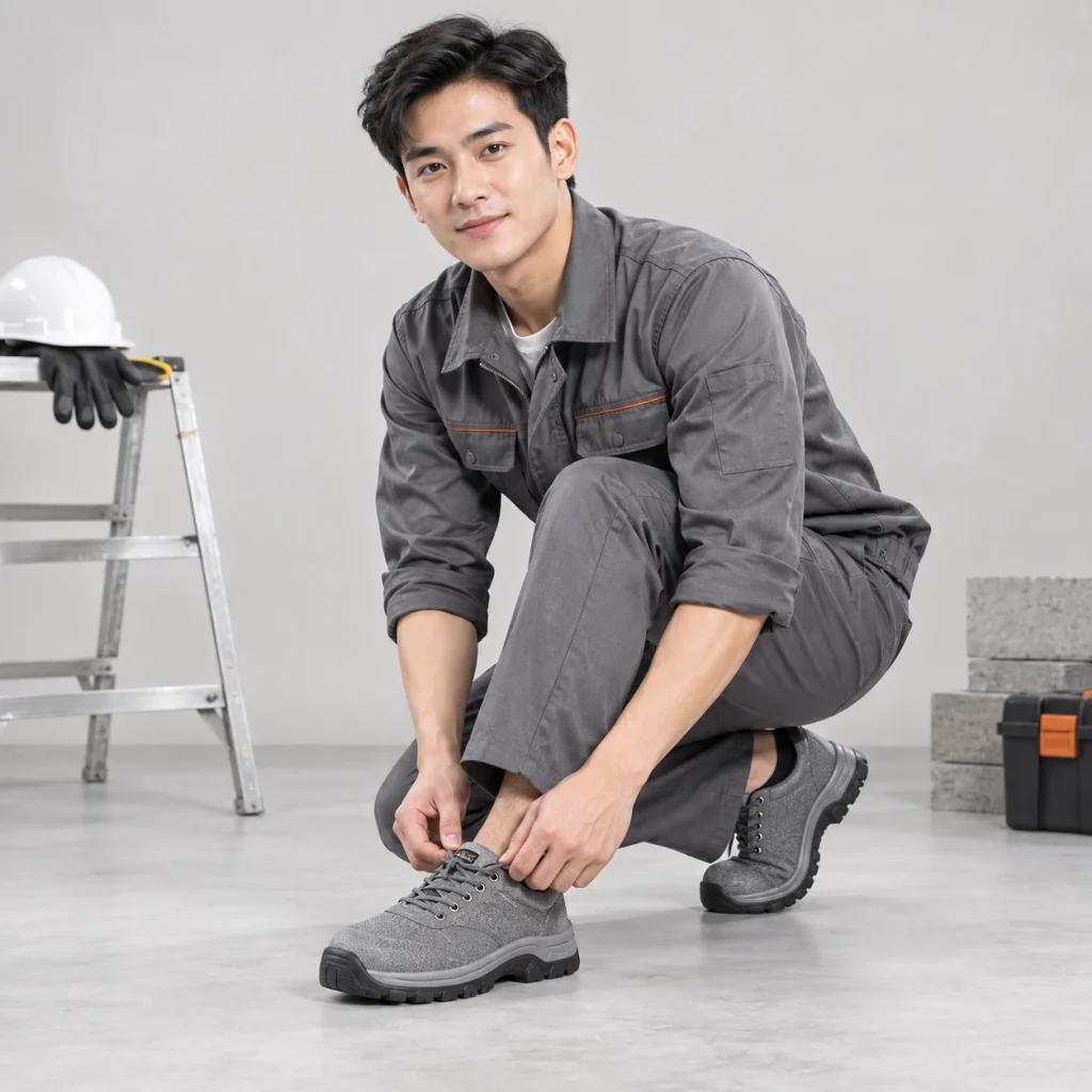 Giày bảo hộ công nghiệp vải canvas màu xám cổ thấp siêu nhẹ