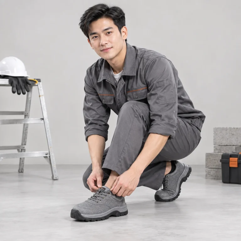 Giày bảo hộ công nghiệp vải canvas màu xám cổ thấp siêu nhẹ