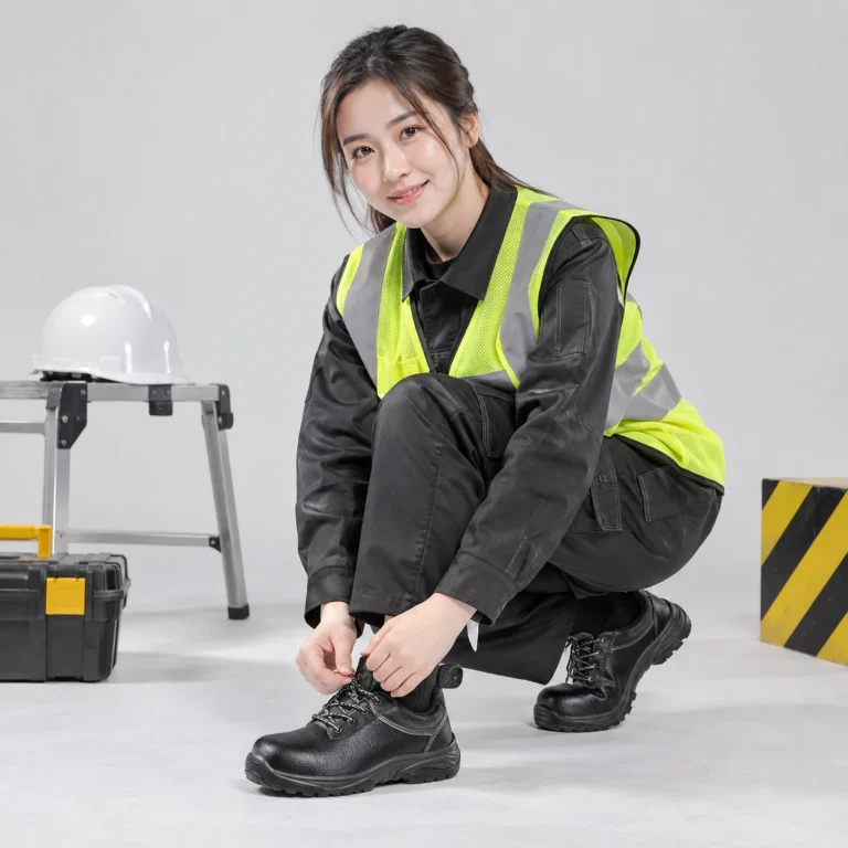Giày bảo hộ cổ thấp da tổng hợp chống nước màu đen cổ thấp siêu nhẹ