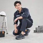 Giày bảo hộ cổ thấp da microfiber màu xanh đen đế chống trượt