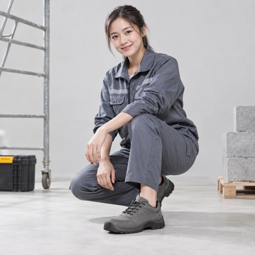 Giày bảo hộ cao cấp da tổng hợp chống nước màu xám mũi thép