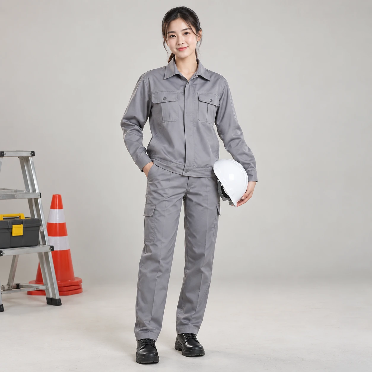 Áo bảo hộ kaki ghi xám