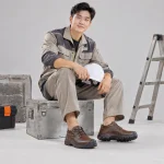 Giày bảo hộ siêu nhẹ da bò mềm màu nâu đế chống đinh