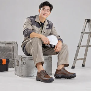 Giày bảo hộ siêu nhẹ da bò mềm màu nâu đế chống đinh
