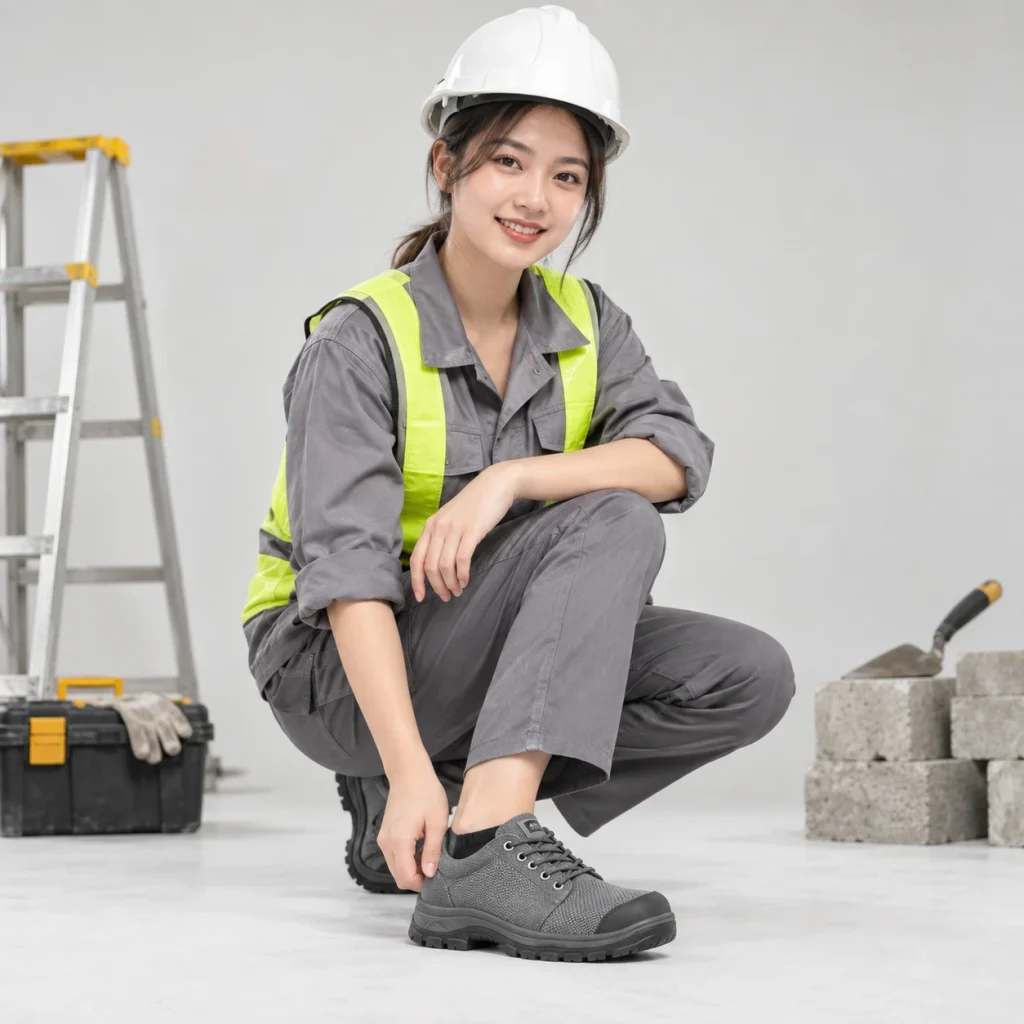 Giày bảo hộ xây dựng vải canvas màu xám cổ thấp siêu nhẹ