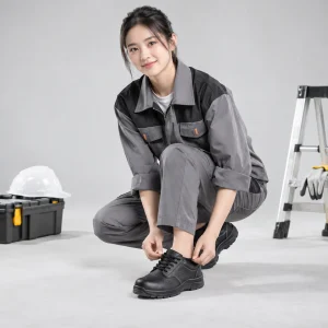 Giày vải bảo hộ da tổng hợp chống nước màu đen cổ thấp siêu nhẹ