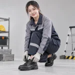 Giày vải bảo hộ da bò mềm màu đen mũi thép