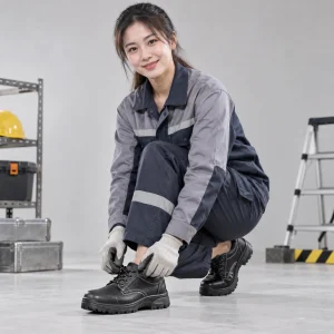 Giày vải bảo hộ da bò mềm màu đen mũi thép