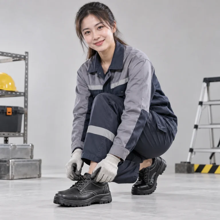 Giày vải bảo hộ da bò mềm màu đen mũi thép