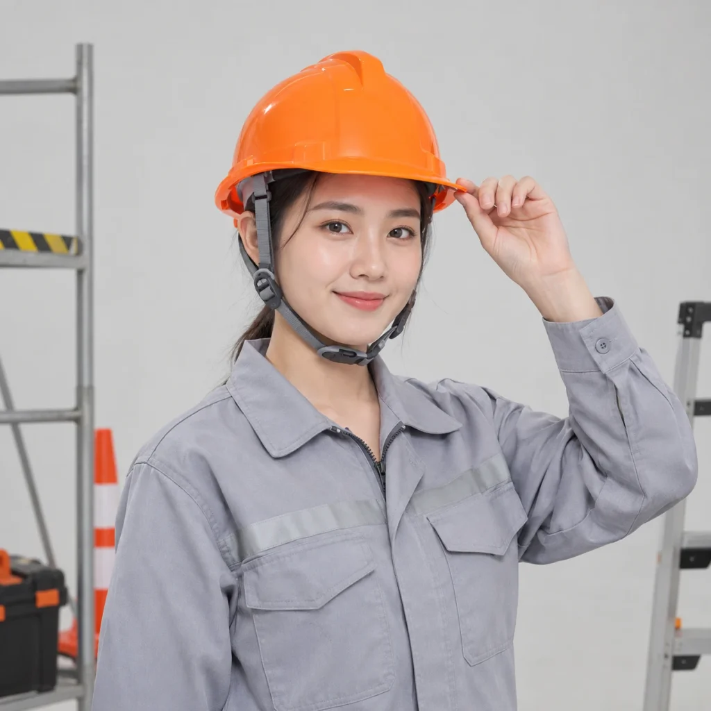 Mũ bảo hộ núm vặn nhựa HDPE màu cam quai cài bốn điểm