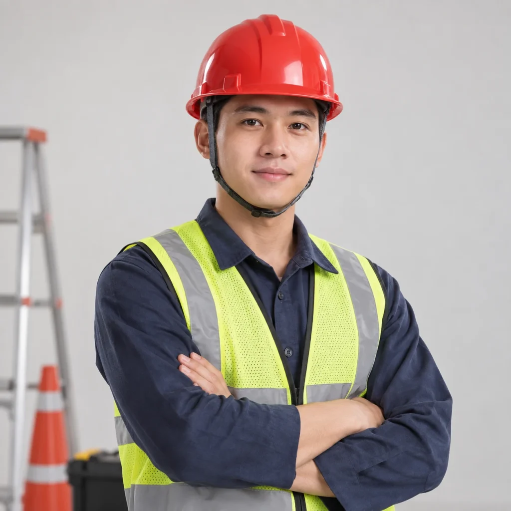 Mũ bảo hộ công trường composite nhẹ màu đỏ vành ngắn gọn nhẹ