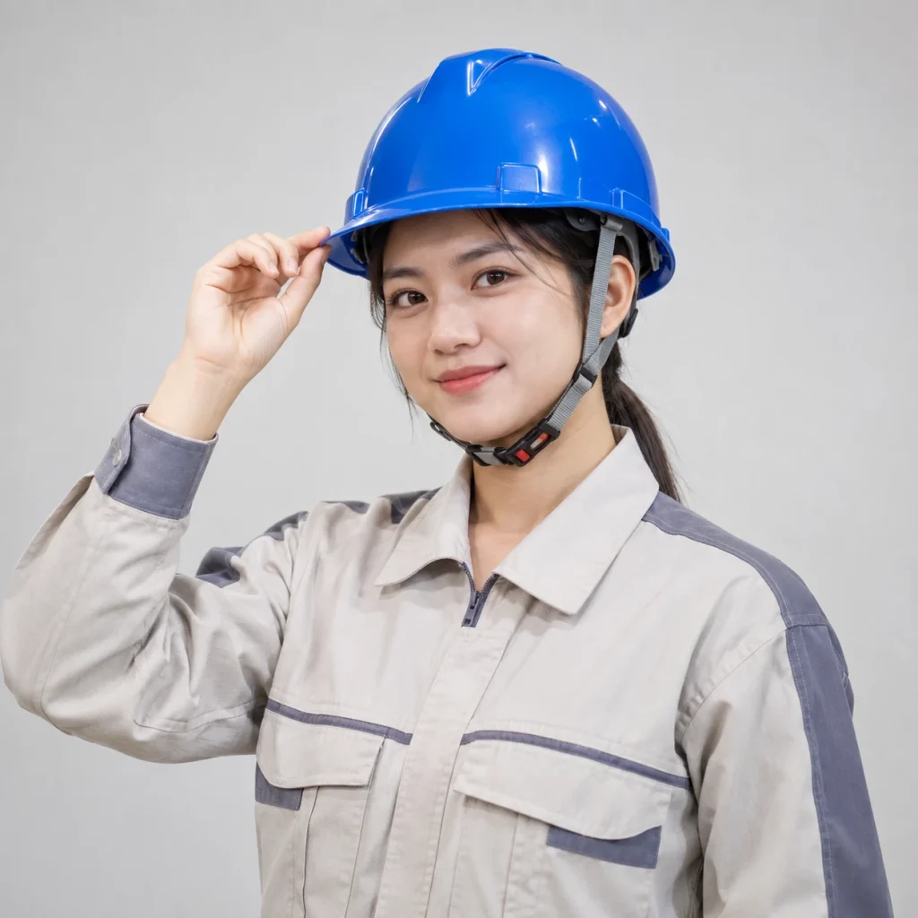 Mũ vải bảo hộ nhựa ABS màu xanh quai cài bốn điểm