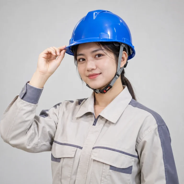 Mũ vải bảo hộ nhựa ABS màu xanh quai cài bốn điểm