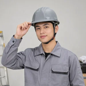 Mũ vải bảo hộ nhựa HDPE màu ghi kèm đai thấm mồ hôi