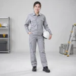 Áo bảo hộ kỹ sư vải kaki cotton màu ghi dài tay túi hộp