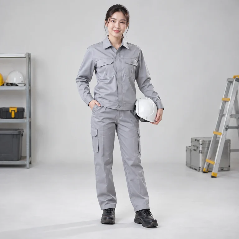 Áo bảo hộ kỹ sư vải kaki cotton màu ghi dài tay túi hộp