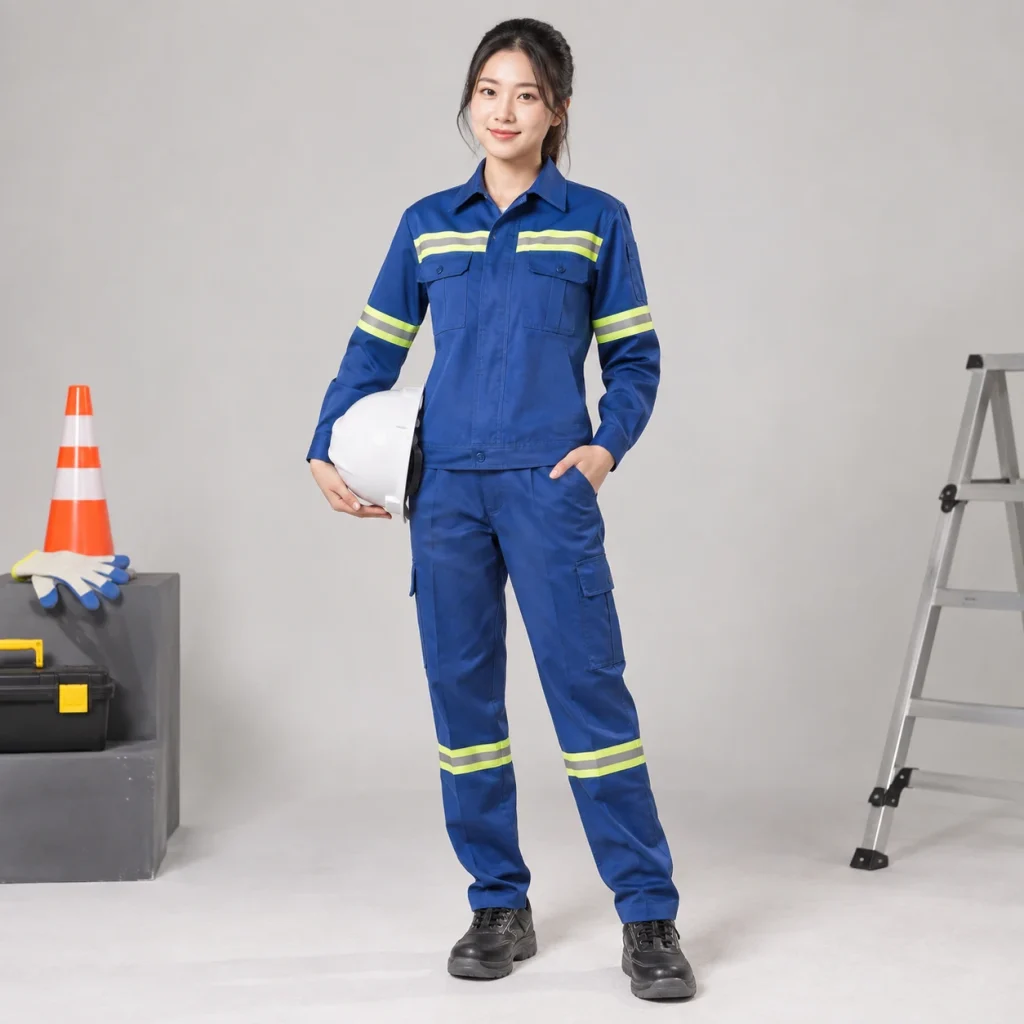 Áo bảo hộ phản quang vải canvas mềm màu xanh biển cổ bẻ gọn