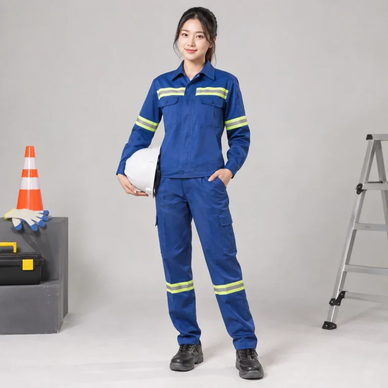 Áo bảo hộ phản quang vải canvas mềm màu xanh biển cổ bẻ gọn