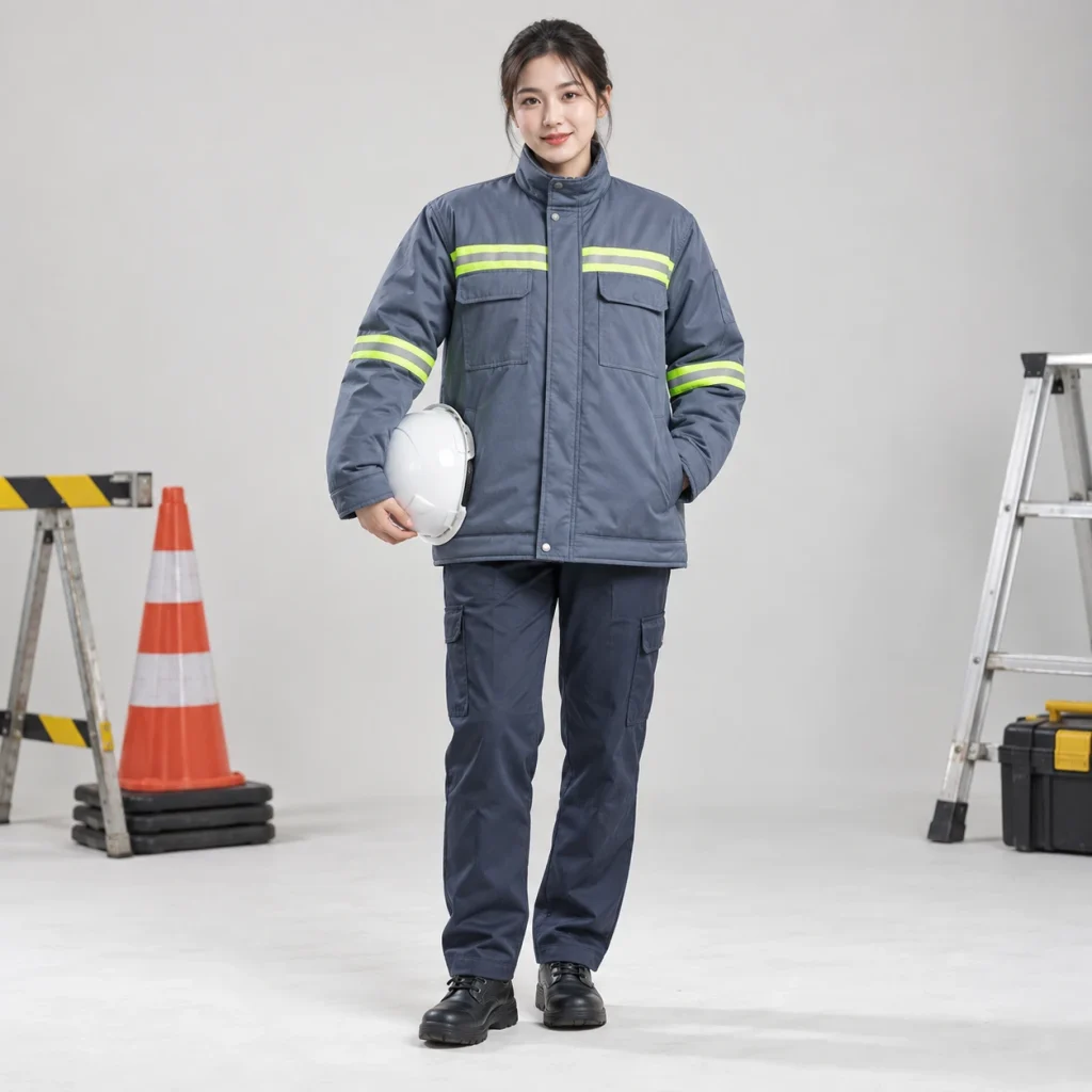Áo bảo hộ phản quang vải trần bông màu xanh ghi dải phản quang