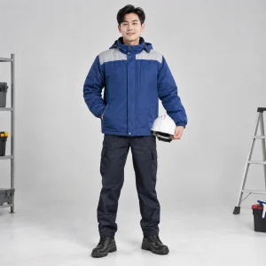 Áo khoác bảo hộ vải trần bông màu xanh biển phối vai năng động