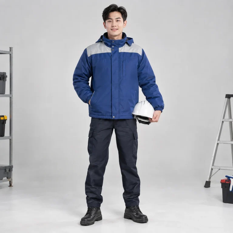 Áo khoác bảo hộ vải trần bông màu xanh biển phối vai năng động