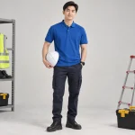 Áo phông đồng phục vải canvas mềm màu xanh biển cổ bẻ gọn
