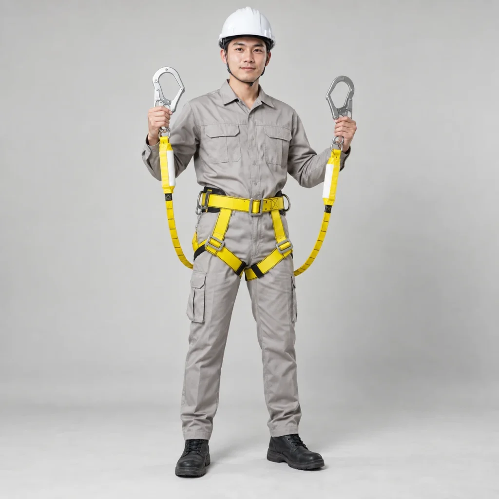 Dây an toàn bán thân đai nylon chịu tải màu vàng hai móc chống sốc