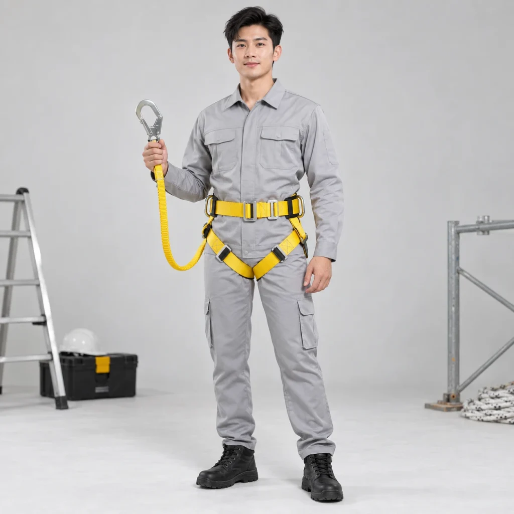 Dây an toàn bán thân dây polyester cường lực màu vàng khóa tăng chỉnh nhanh