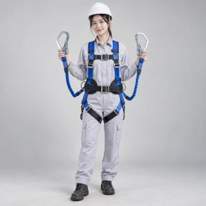 Dây an toàn toàn thân đai nylon chịu tải màu xanh phối đen móc lớn khóa kép